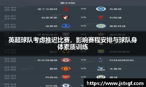 英超球队考虑推迟比赛，影响赛程安排与球队身体素质训练